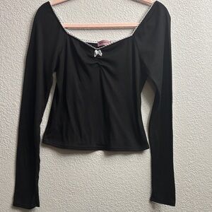 Ragdoll Black Long Sleeve Top with Bow Detail